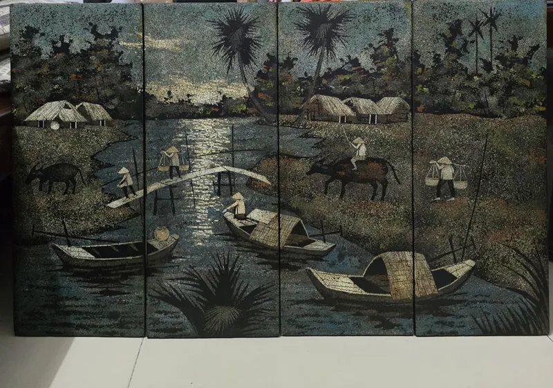 Tranh sơn mài miền quê Nam Bộ